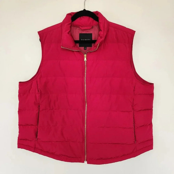 Talbots Size 3XL Down Filled Puffer Vest Magenta Red Full Zip Pockets - Picture 1 of 7